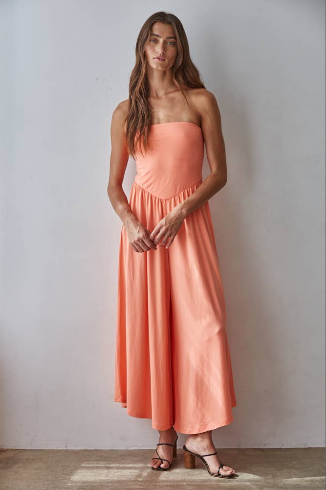 Coral Crush strapless jumpsuit