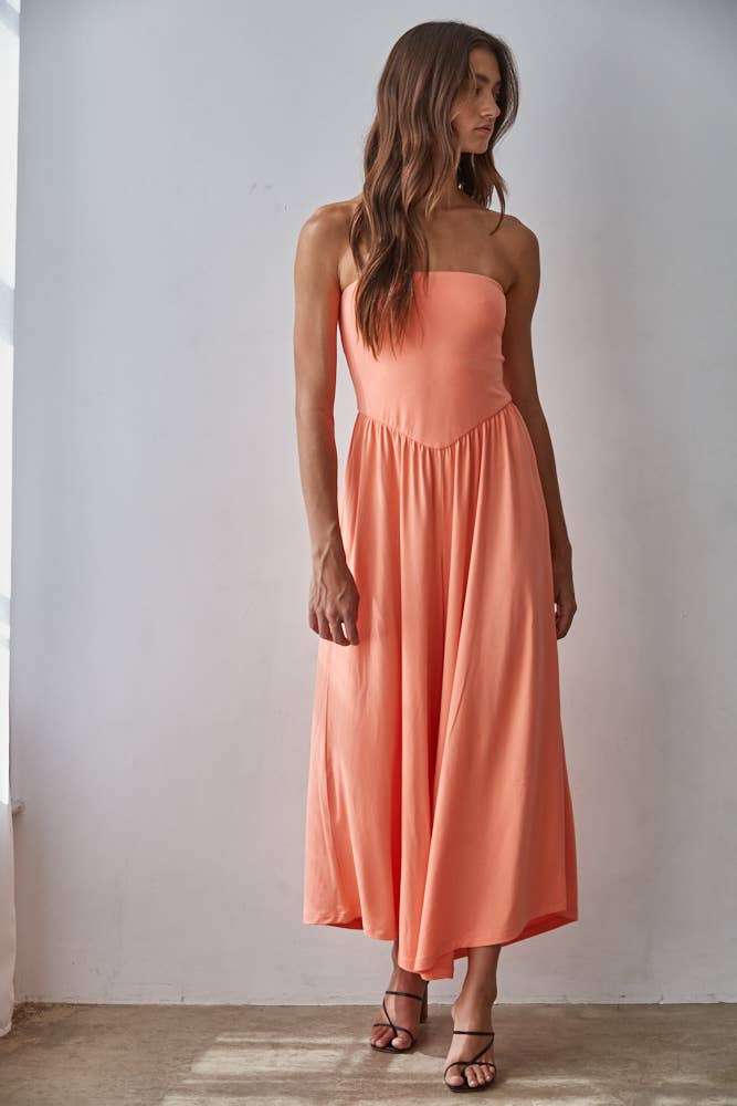 Coral Crush strapless jumpsuit
